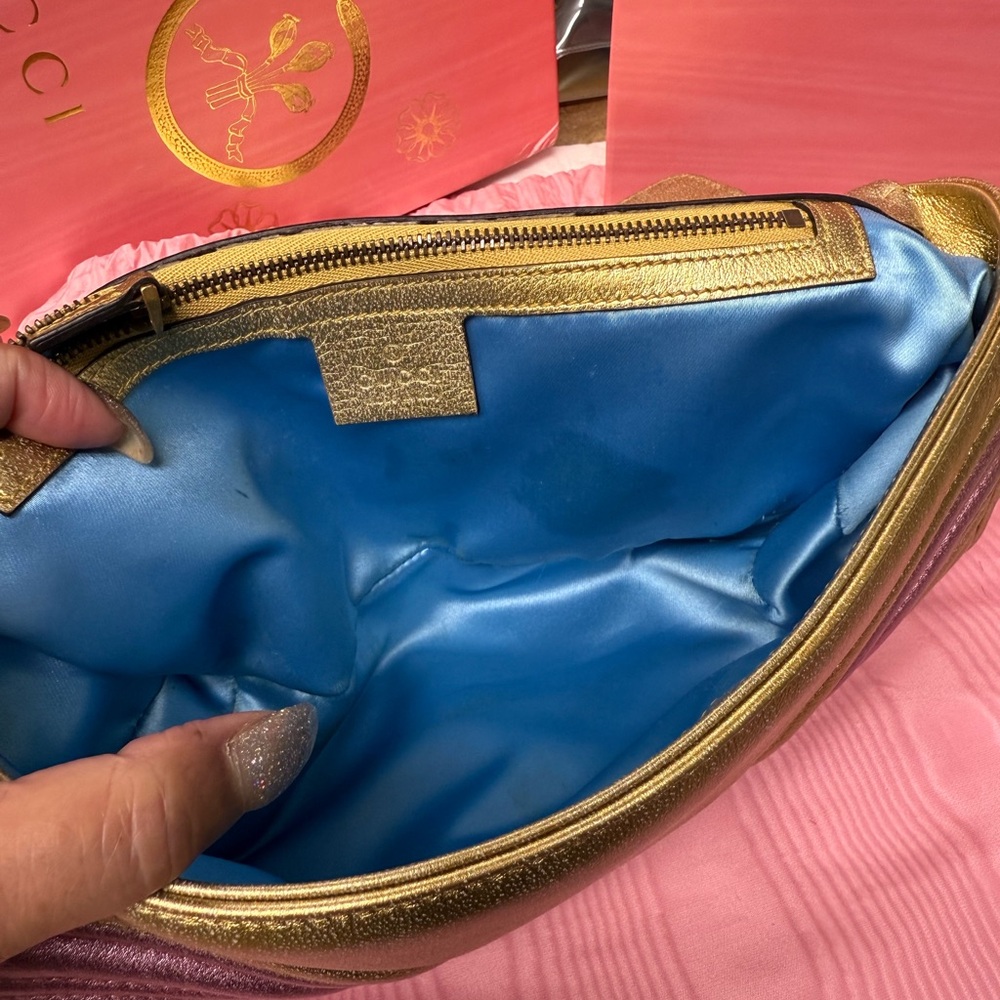 Gucci Pink and Gold Chevron Quilted Shoulder Bag - Picture 13 of 16